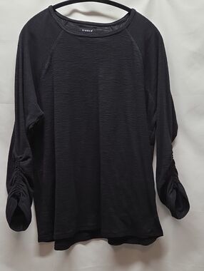 Kinesis Black Long-Sleeve Ruched-Sleeve Waffle Weave Tee Activewear